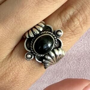 sterling silver vintage braided onyx shell ring size 6.75